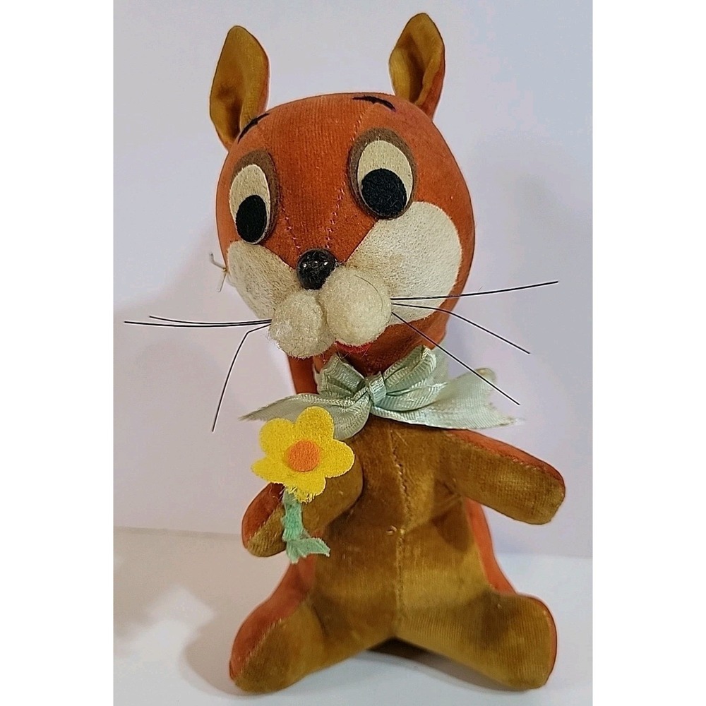 Vintage Herman Pecker Mouse Rat Plush Stuffed Animal Flower Japan Original Tag